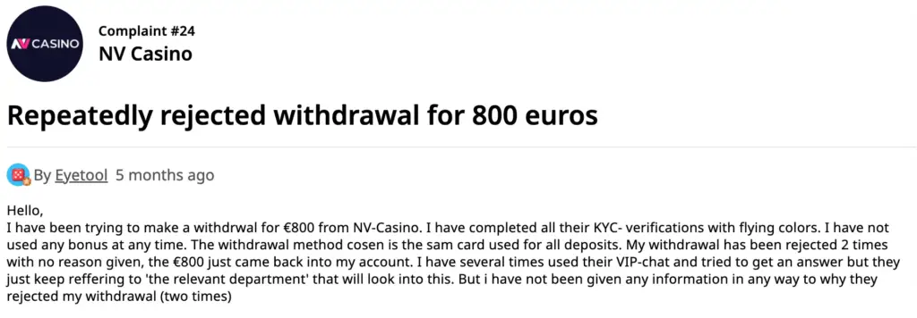 nvcasino scam askgamblers